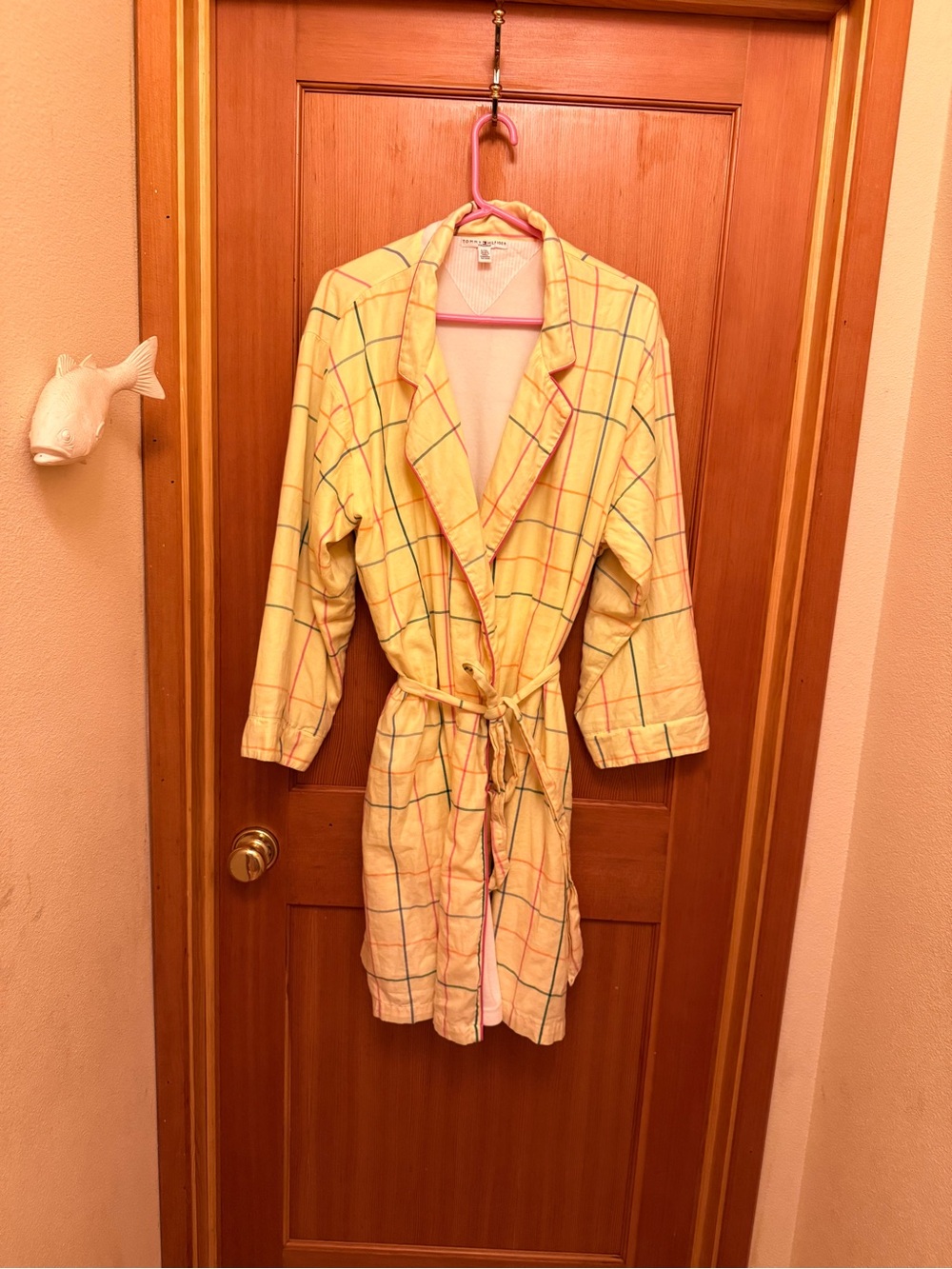 Tommy Hilfiger Vintage Plaid 100% Cotton Terry Cloth Bath Robe L/XL - Picture 2 of 6